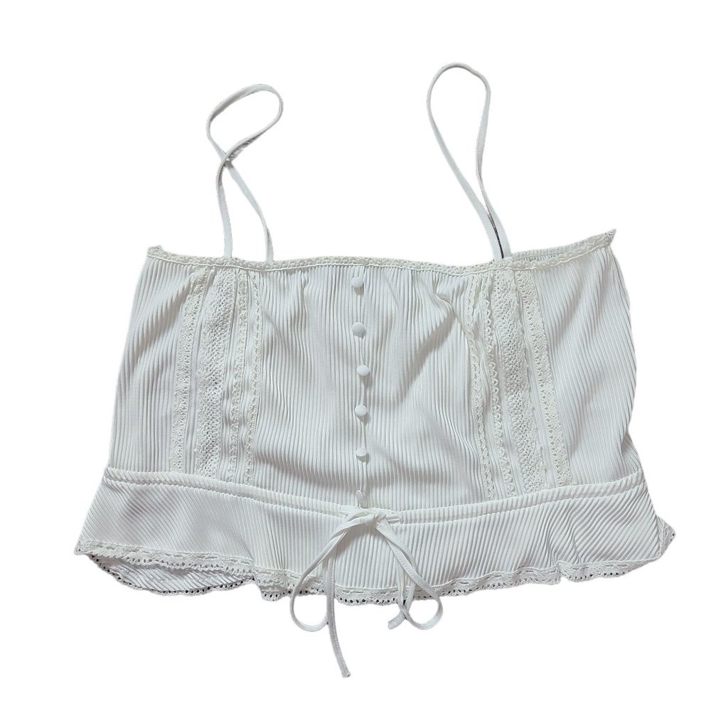 Zara White Spaghetti Strap Crop Top Size L